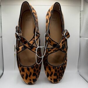 A New Day Tamsin Leopard Print Crisscross Mary Jane Flats Brown NEW